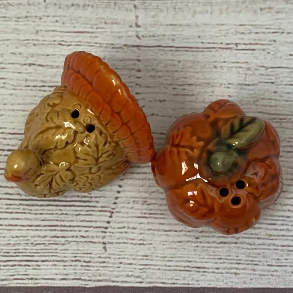 Turkey and Pumpkin Salt and Pepper Shaker Set Fall Dining Decor Thanksgiving